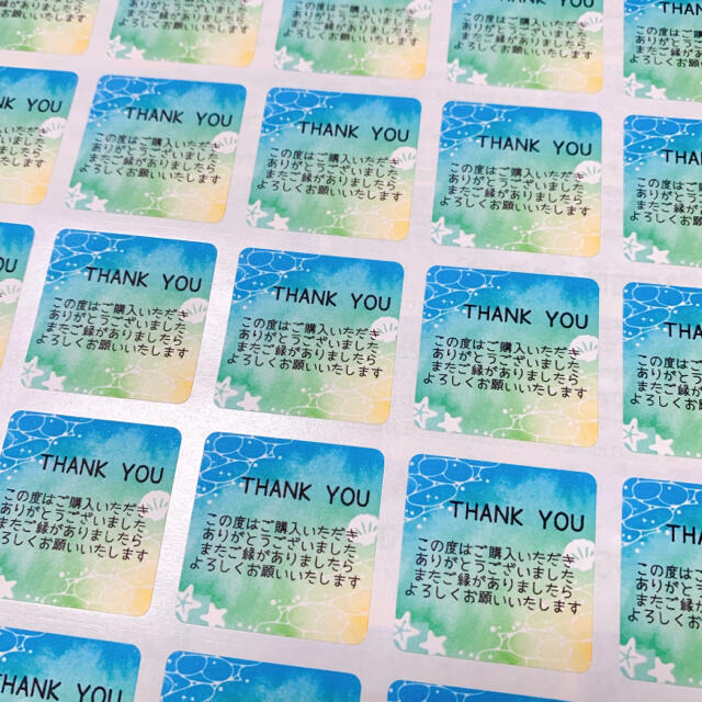 【Thank youシール】四角角丸40枚　海　リゾート　夏 ハンドメイドの文具/ステーショナリー(宛名シール)の商品写真