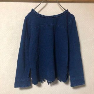 レディース 花柄 デニム シャツ ブラウス メッシュ 刺繍 ネイビー(シャツ/ブラウス(長袖/七分))