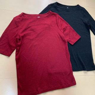 ユニクロ(UNIQLO)の【UNIQLO】ユニクロ ボートネック 5分袖 カットソー 2枚セット(カットソー(半袖/袖なし))