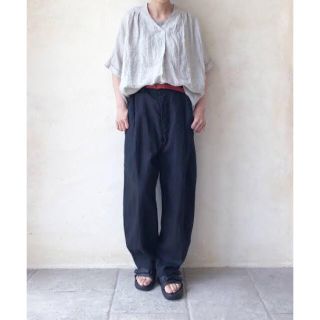 ネストローブ(nest Robe)のnest Robeネストローブ◆先染めリネンロールスリーブブラウス(シャツ/ブラウス(半袖/袖なし))