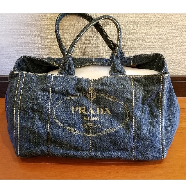 PRADA - 正規品 PRADA カナパ Lサイズ デニム白ステッチの+inforsante.fr