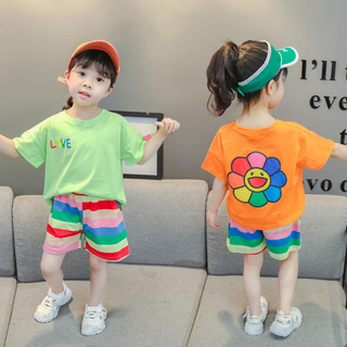 キッズ セットアップ 100 Tシャツ ショートパンツ オレンジ 韓国 子供 ...