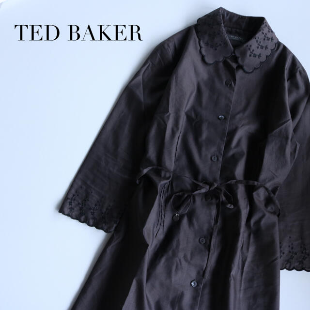 TED BAKER - TED BAKER✨シャツワンピース ブラウン レース襟 七分袖 ...
