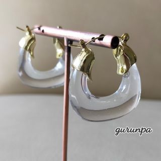 チャンキークリアグラスフープピアス　クリアピアス　大ぶり　夏　サマー(ピアス)