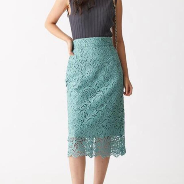 Jewel Changes(ジュエルチェンジズ)のケミカルレースIラインスカート　ミント レディースのスカート(ひざ丈スカート)の商品写真