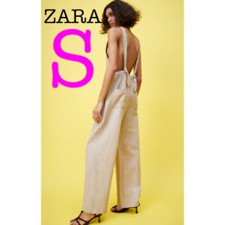 ザラ(ZARA)の新品ZARA ワイドレッグデザイン リネンプレンドオーバーオールS(オールインワン)