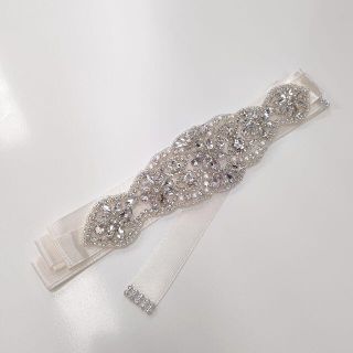 2、ウエディンドレス　ビジュー付きサッシュリボン　アイボリー(ベルト)