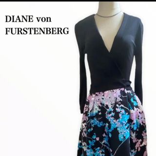 ダイアンフォンファステンバーグ(DIANE von FURSTENBERG)の【美品】ダイアンフォンファステンバーグ ワンピース シルク混 花柄 ブラック(ロングワンピース/マキシワンピース)