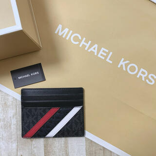マイケルコース(Michael Kors)の新品 マイケルコース ブラック シグネチャー ストライプ 定期入れ カードケース(名刺入れ/定期入れ)