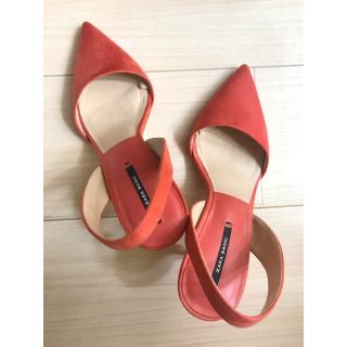 ザラ(ZARA)の【レア・完売品】ZARA  ザラ　ストラップ　ピンヒールサンダル　オレンジ　36(サンダル)