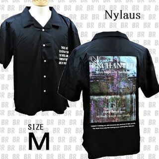 ナイラス(Nylaus)の新品　Ｍ　ブラック　バックプリント 半袖 オープンカラーシャツ　Nylaus(シャツ)