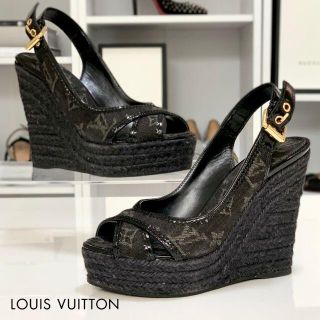 ルイヴィトン(LOUIS VUITTON)の3003 ヴィトン モノグラム デニム ウェッジサンダル ブラック(サンダル)