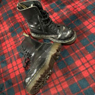 ドクターマーチン(Dr.Martens)の希少　英国製UK3 10ホール　鉄板　スチールトゥ　レア　厚底　やや難あり(ブーツ)