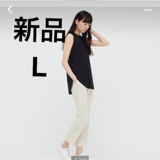 ユニクロ(UNIQLO)のユニクロ　スムースコットンシャツテールT ノースリーブ　ブラック　L(Tシャツ(半袖/袖なし))