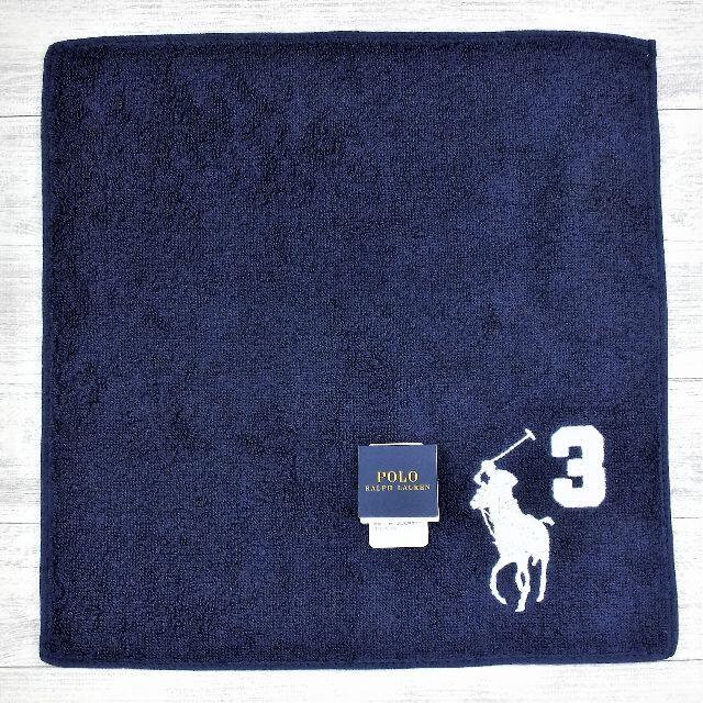 POLO RALPH LAUREN(ポロラルフローレン)の正規品ラルフローレン【パイルハンカチ★ビックポニー】25㎝未使用1,700円紺白 レディースのファッション小物(ハンカチ)の商品写真