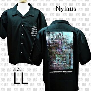 ナイラス(Nylaus)の新品　LL　ブラック　バックプリント 半袖 オープンカラーシャツ　Nylaus(シャツ)