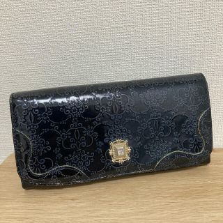 アナスイ(ANNA SUI)のアナスイ *ルーミー長財布*がま口*ネイビー*エナメル*ラメダマスク柄*補修あり(財布)