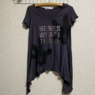 ユニクロ(UNIQLO)のミッキー 変形チュニック M チャコールグレー Tシャツ 英文字(チュニック)