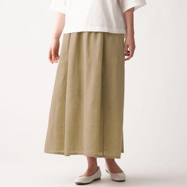MUJI (無印良品)(ムジルシリョウヒン)のフレンチリネンギャザースカート　M　キャメル　無印良品 レディースのスカート(ロングスカート)の商品写真