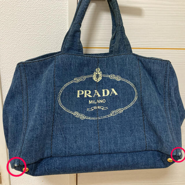 PRADA カナパ デニムトート Lサイズ (レア品／白ロゴ×黒ステッチ) 2