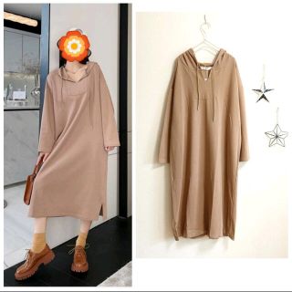 ❁beige❁ パーカーワンピース(ロングワンピース/マキシワンピース)