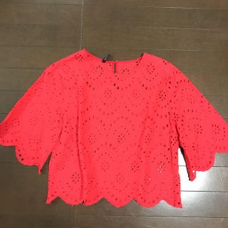 海外ブランド　レースブラウス　RED(シャツ/ブラウス(半袖/袖なし))