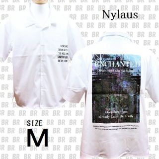 ナイラス(Nylaus)の新品　Ｍ　ホワイト　バックプリント 半袖 オープンカラーシャツ　Nylaus(シャツ)