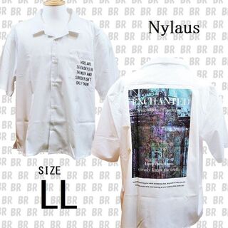 ナイラス(Nylaus)の新品　LL　ホワイト　バックプリント 半袖 オープンカラー　Nylaus(シャツ)