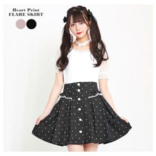 シークレットハニー(Secret Honey)の新品★シークレットハニー★ハートプリントスカート★黒(ミニスカート)