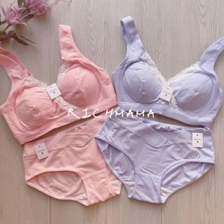 ♡MBS02♡ 2着セット 授乳ブラジャー ショーツ ノンワイヤー 下着(マタニティ下着)