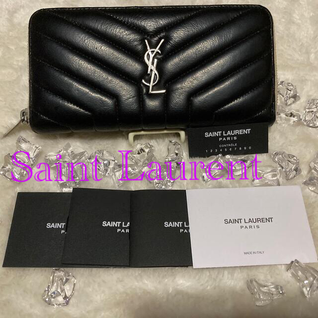 ファッション小物【美品】Saint Laurent  サンローラン　ラウンドファスナー　長財布