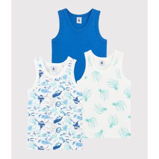 プチバトー(PETIT BATEAU)の新品未使用　プチバトー  4aプリントタンクトップ3枚組　タコ・おさかな・ブルー(下着)