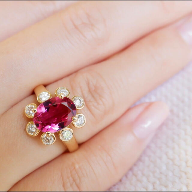 ピンクトルマリン 1.10ct ダイヤ K18 リング 10号 綺麗 メーカー直送