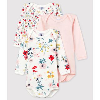 プチバトー(PETIT BATEAU)の新品未使用　プチバトー　18m 長袖ボディ　3枚組　花柄プリント(肌着/下着)