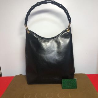 グッチ(Gucci)の【一点物】☆OLD GUCCI  バンブーハンドバッグ バッグ ブラックレザー(トートバッグ)