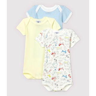 プチバトー(PETIT BATEAU)の新品未使用　プチバトー　36m 半袖ボディ3枚組　アニマルプリント(肌着/下着)