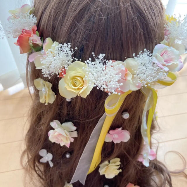 ラプンツェルハーフアップ髪飾り♡黄色♡ピンク♡オレンジ ラプンツェルハーフアップ髪飾り♡黄色♡ピンク♡オレンジ