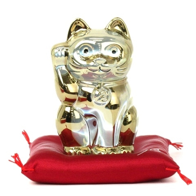コスプレバカラ 招き猫 ラッキーキャット クリスタル 置物 座布団付き ゴールド色