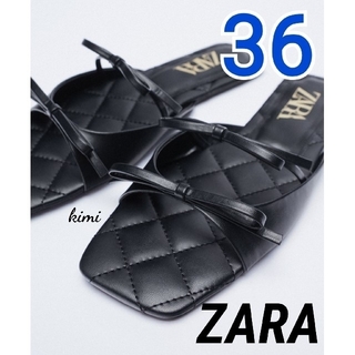 ザラ(ZARA)のZARA　(36)　ダブルリボン　キルティング　フラットサンダル(サンダル)