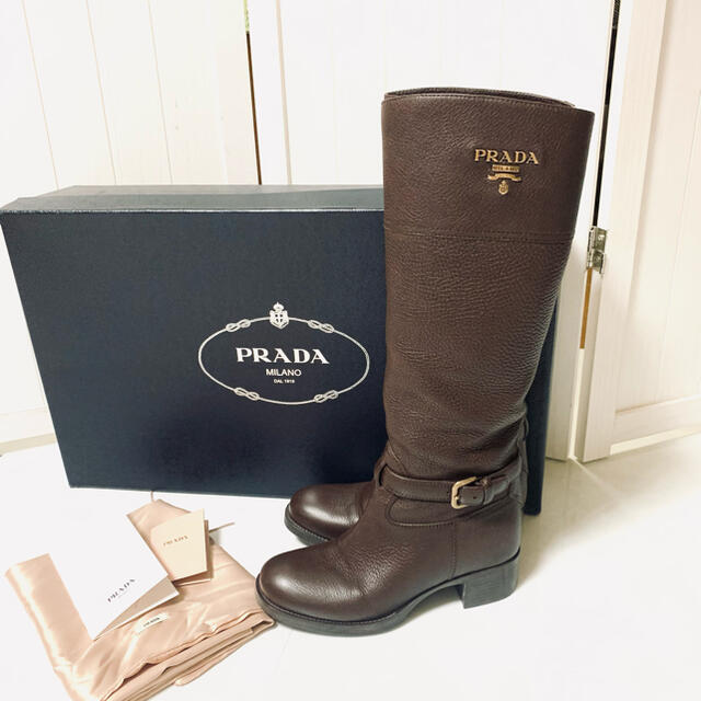 PRADA プラダ オールレザー ベルト ブーツ ダークブラウン 焦茶 メンズ