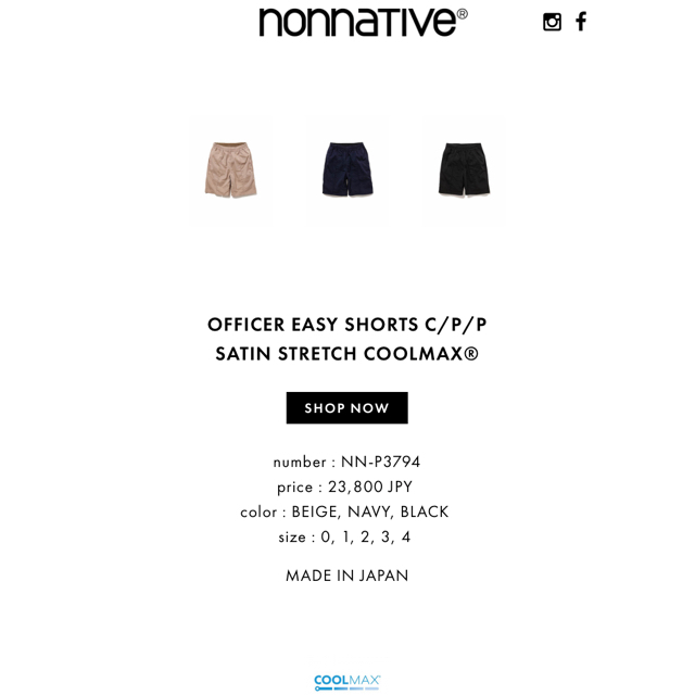 nonnative(ノンネイティブ)のノンネイティブ  OFFICER EASY SHORTS メンズのパンツ(ショートパンツ)の商品写真