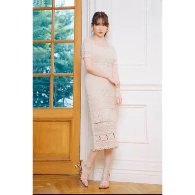 Her lip to(ハーリップトゥ)のLinen-blend Crochet Summer Dress 美品 春夏秋冬 レディースのワンピース(ひざ丈ワンピース)の商品写真