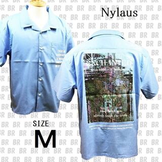 ナイラス(Nylaus)の新品　Ｍ　サックス　バックプリント 半袖 オープンカラーシャツ　Nylaus(シャツ)