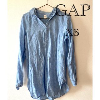 ギャップ(GAP)のリネン　ブルー　長袖　シャツ　レディース　XS GAP(シャツ/ブラウス(長袖/七分))