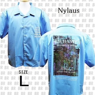 ナイラス(Nylaus)の新品　Ｌ　サックス　バックプリント 半袖 オープンカラーシャツ Nylaus(シャツ)