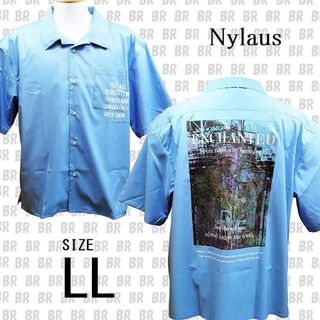 ナイラス(Nylaus)の新品　LL　サックス　バックプリント 半袖オープンカラーシャツ　Nylaus(シャツ)