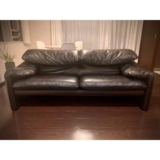 黒本革ソファ(マラルンガ,E-comfort品,sofa,革,定価33万円〜)(二人掛けソファ)