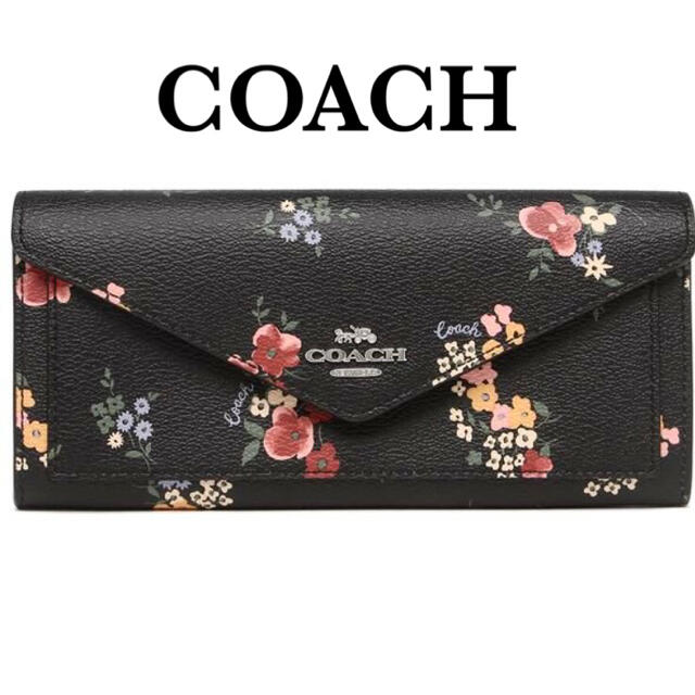 コーチ 財布 COACH ロゴ 長財布 花柄 フラワー黒 新品 正規品 ブランド