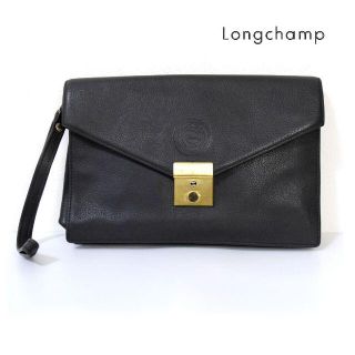 ロンシャン(LONGCHAMP)の《準美品》LONGCHAMP クラッチバッグ リストレット ブラック 本革(ボディーバッグ)