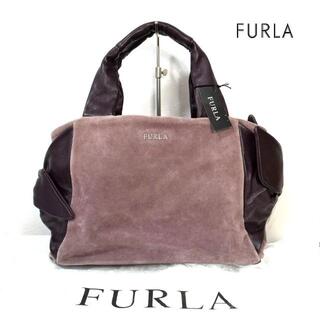フルラ(Furla)の《美品》FURLA ハンドバッグ スエード くすみピンク 本革 リボン(ハンドバッグ)